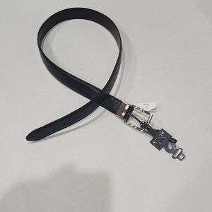Bosca Black Leather Belt with Silver Buckle